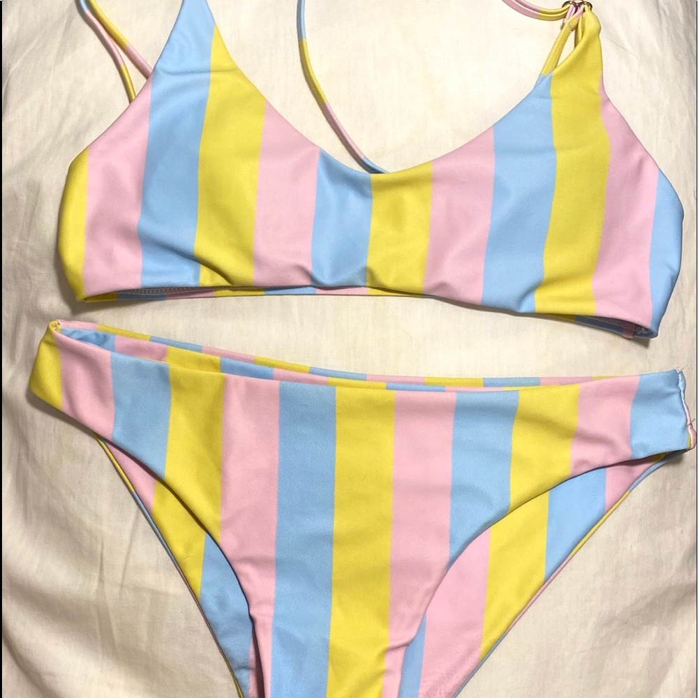 Pastel striped bikini set size small